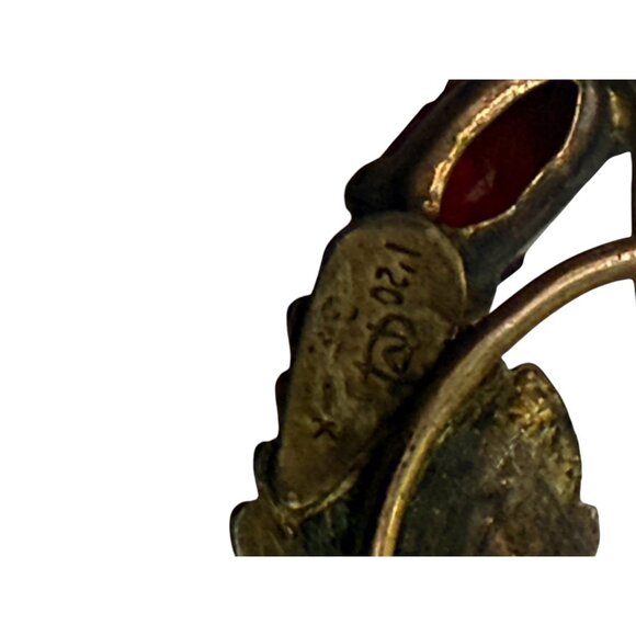 Vintage I Michelson Gold Filled Red Glass Flower Brooch Pin - Picture 6 of 6